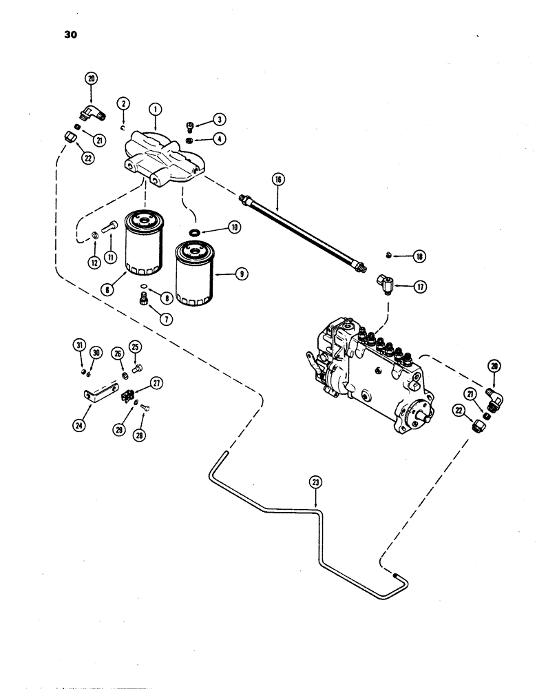 Схема запчастей Case W24B - (030) - FUEL FILTER SYSTEM, (504BD) DIESEL ENGINE (03) - FUEL SYSTEM