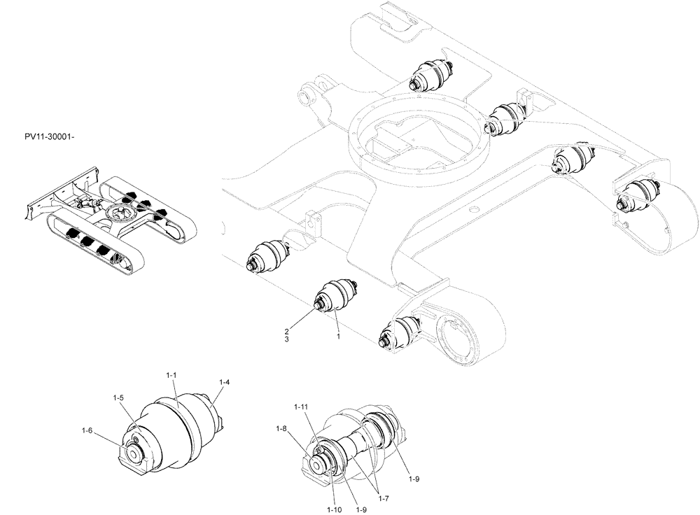 Схема запчастей Case CX27B - (02-006) - ROLLER ASSY, TRACK (48) - TRACKS & TRACK SUSPENSION