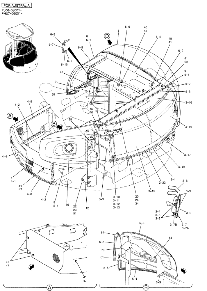 Схема запчастей Case CX50B - (01-069) - GUARD INSTAL (CANOPY) (PH21C00020F1) 1 OF 3 (05) - SUPERSTRUCTURE