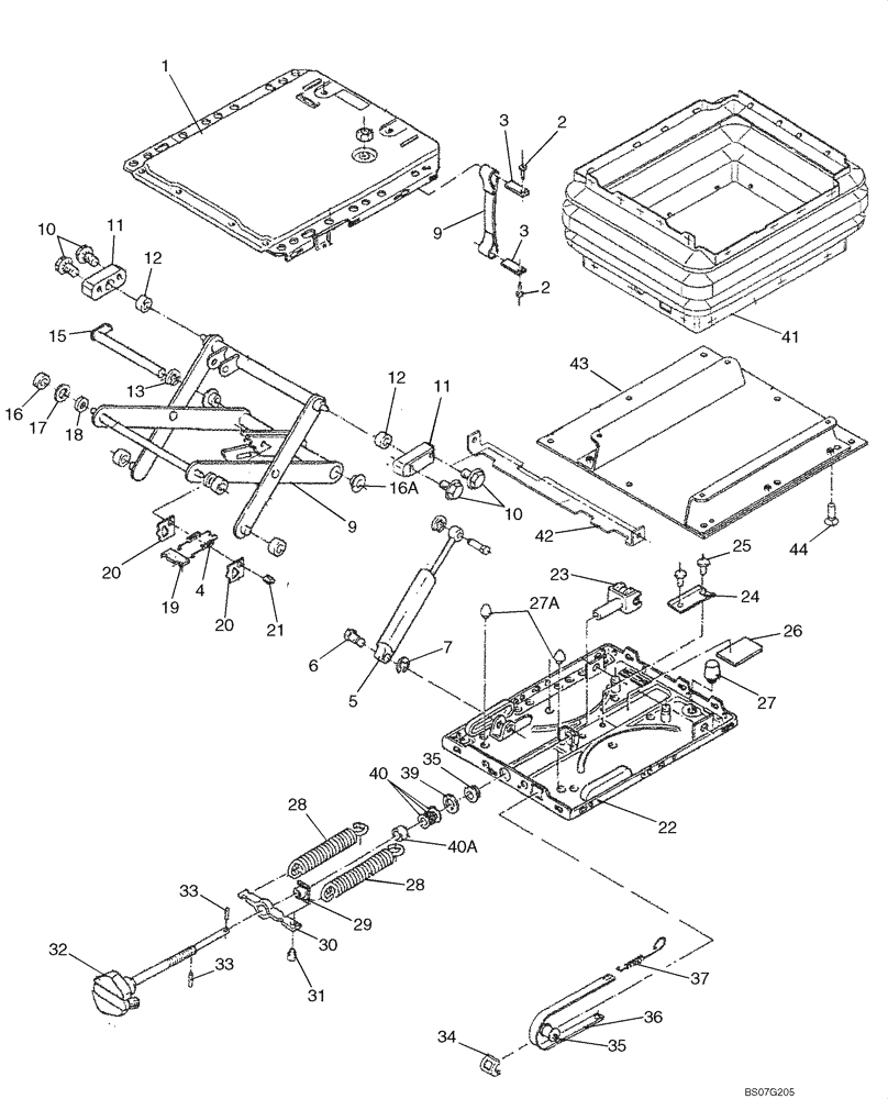 Схема запчастей Case 621E - (09-44) - SEAT ASSY, MECHANICAL SUSPENSION (09) - CHASSIS