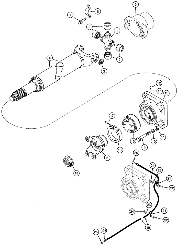 Схема запчастей Case 621C - (06-092) - DRIVE SHAFT, FRONT - BEARING, SUPPORT AND LUBE LINE, FRONT DRIVE SHAFT (06) - POWER TRAIN