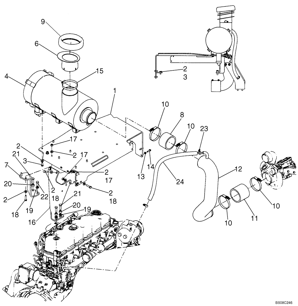 Схема запчастей Case 621E - (02-06) - AIR CLEANER - AIR INTAKE PARTS (02) - ENGINE