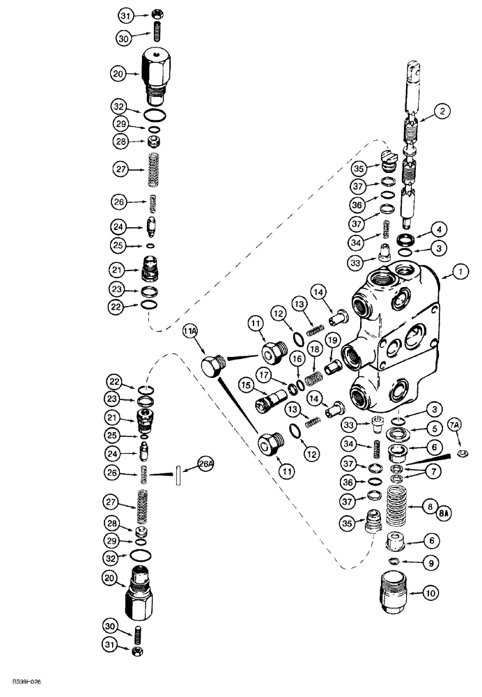 Схема запчастей Case 580SL - (8-108) - BACKHOE CONTROL VALVE, SWING SECTIONS (08) - HYDRAULICS