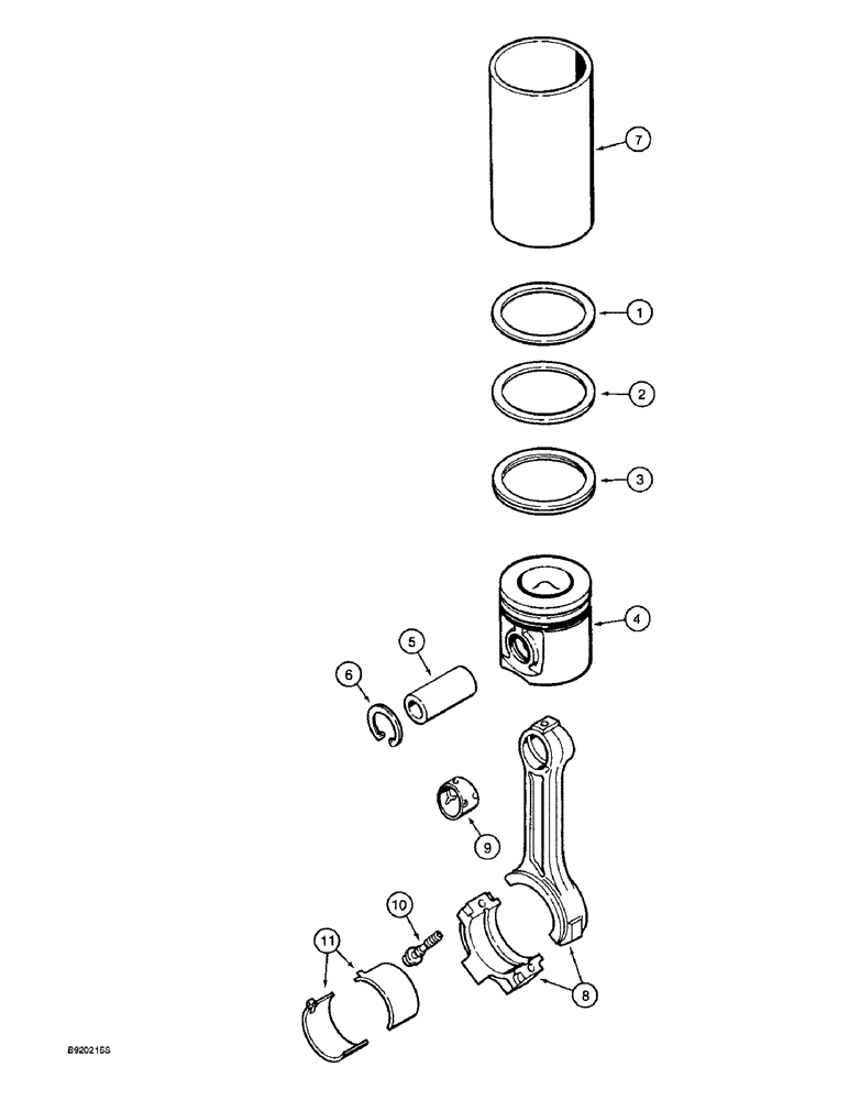 Схема запчастей Case 9020B - (2-086) - PISTONS AND CONNECTING RODS, 4TA-390 ENGINE, PRIOR TO P.I.N. DAC02#2001, CONNECTING RODS (02) - ENGINE