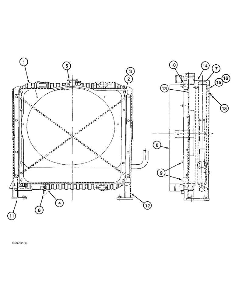 Схема запчастей Case 9020B - (2-024) - RADIATOR ASSEMBLY, P.I.N. DAC0202001 AND AFTER (02) - ENGINE