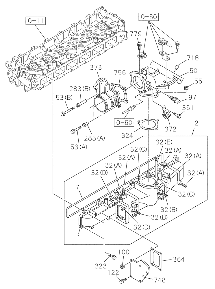 Схема запчастей Case CX350C - (02-015[00]) - INTAKE PIPE (02) - ENGINE