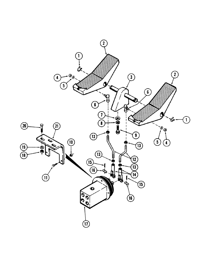 Схема запчастей Case 50 - (8-228) - FOOT PEDAL CONTROL AND ATTACHING PARTS (08) - HYDRAULICS