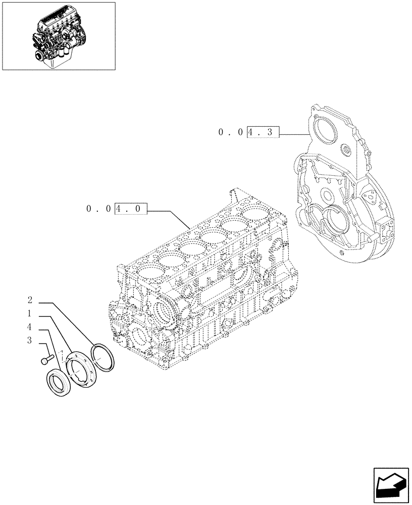 Схема запчастей Case F3BE0684E B001 - (0.04.3/ 1[01]) - ENGINE BLOCK FRONT COVER (500308638) 