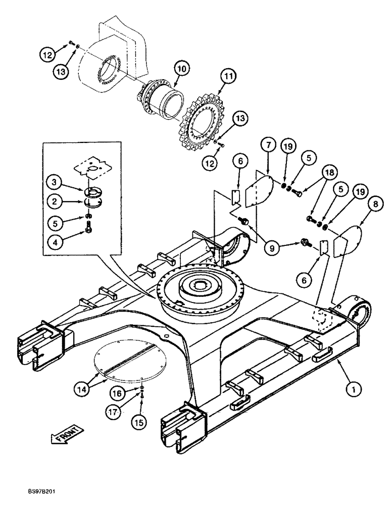 Схема запчастей Case 9030B - (5-04) - TRACK FRAME AND DRIVE SPROCKET, TIMBER KING MODELS (11) - TRACKS/STEERING