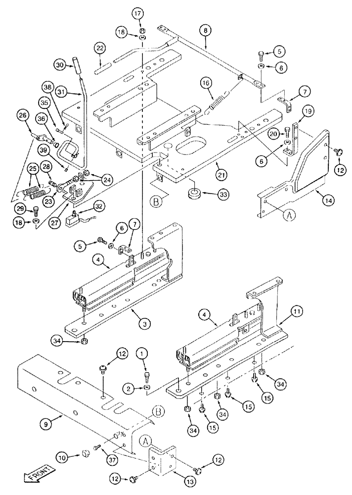 Схема запчастей Case 9050B - (9-056) - SEAT SLIDE RAILS AND PLATFORM, P.I.N. EAC0501227 & AFTER,USED WITH SEAT W/ CASE LOGO ON BACK CUSHION (09) - CHASSIS/ATTACHMENTS