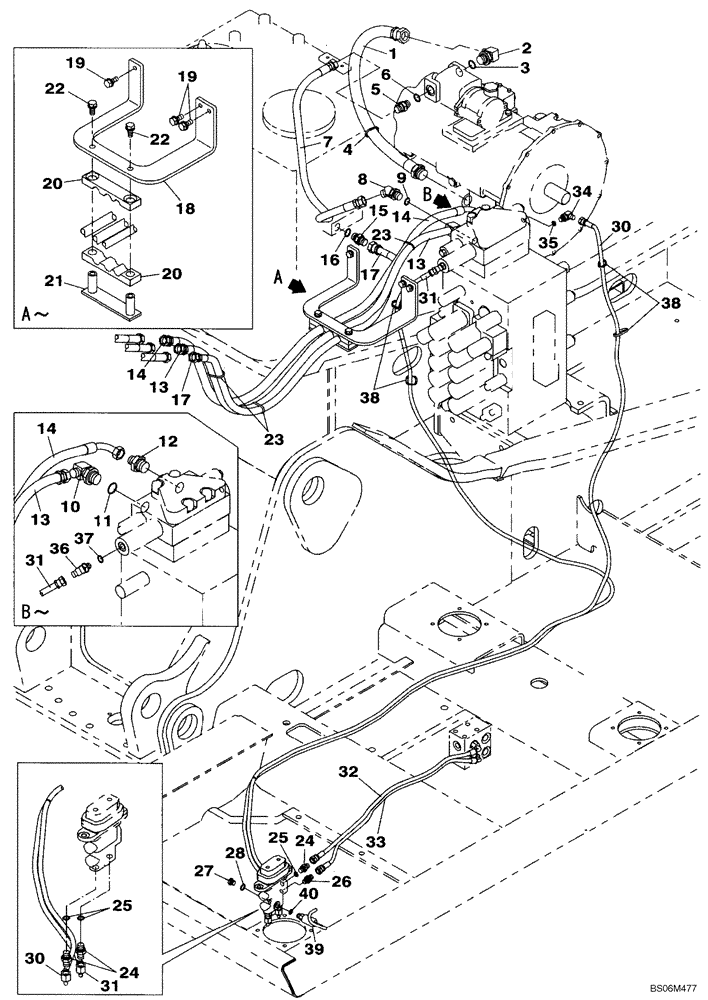 Схема запчастей Case CX240B - (08-038) - HYDRAULICS, AUXILIARY - SECOND ACTING CIRCUIT, PEDAL ACTIVATED (08) - HYDRAULICS