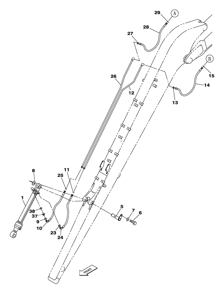 Схема запчастей Case CX250C - (08-015[01]) - HYDRAULIC CIRCUIT - BUCKET CYLINDER - DIPPER - 8.00 M - CX250C LR (08) - HYDRAULICS