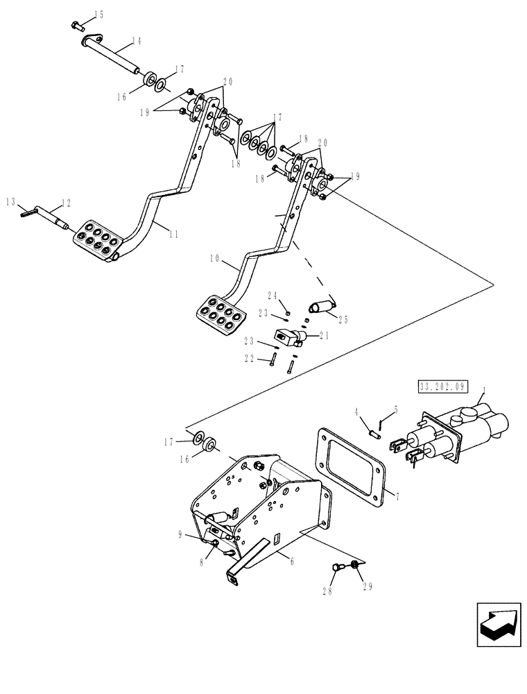 Схема запчастей Case 580SM - (33.202.03) - BRAKE - PEDALS (33) - BRAKES & CONTROLS