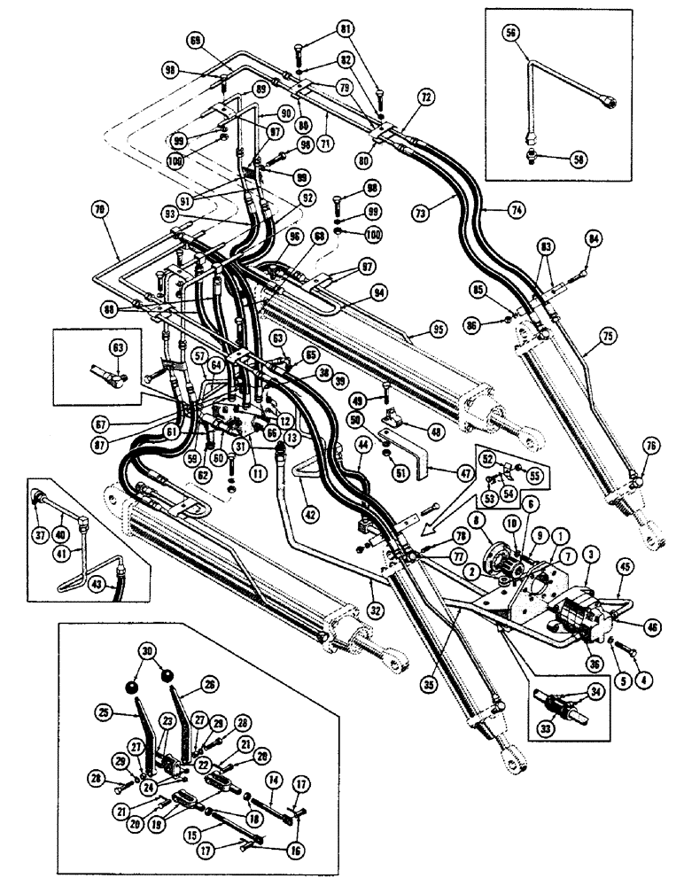 Схема запчастей Case 600 - (166) - TERRALOADR HYDRAULIC INST, PUMP, VALVE, HOSES, TUBING, FITTINGS (USED FROM S/N 7060799) (07) - HYDRAULIC SYSTEM