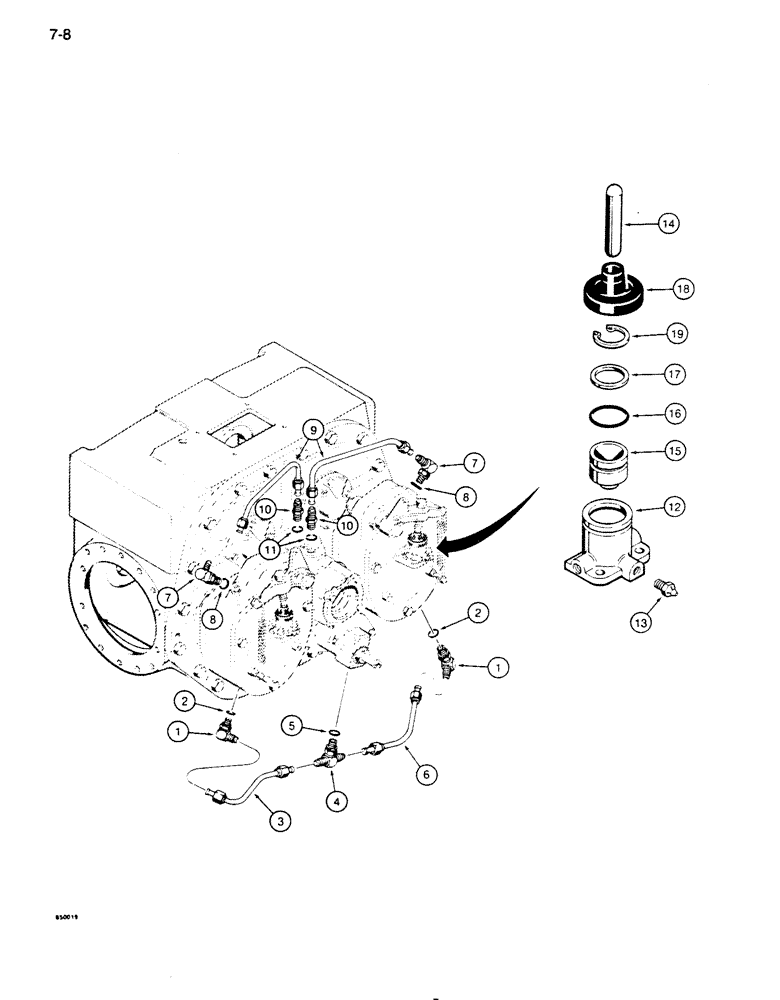 Схема запчастей Case 855D - (7-08) - TRANSMISSION BRAKE LUBRICATION LINES AND BRAKE CYLINDER ASSEMBLY (07) - BRAKES