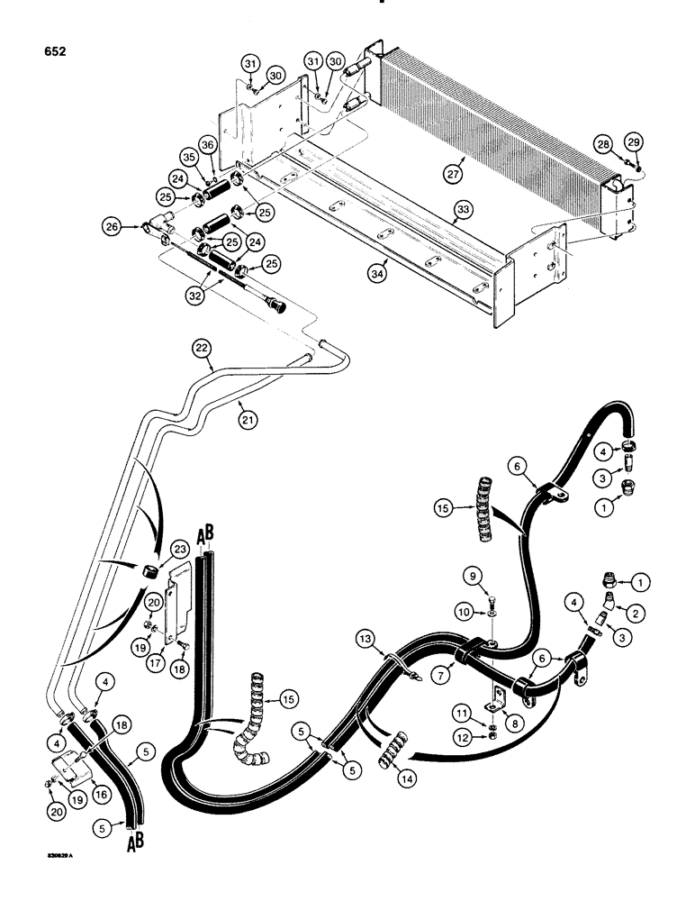 Схема запчастей Case 580E - (652) - CAB HEATER, HOSES ROUTED ON THE LEFT-HAND SIDE OF THE CHASSIS (09) - CHASSIS/ATTACHMENTS