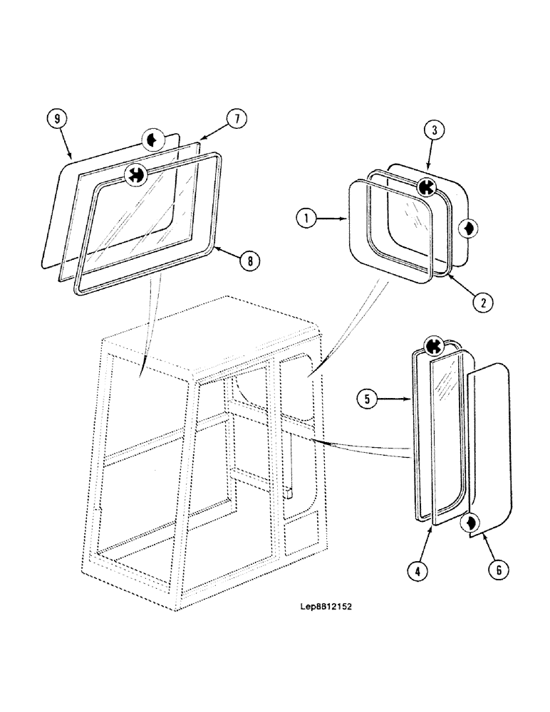 Схема запчастей Case 688C - (9E-14) - CAB WINDOWS (STANDARD) (05.1) - UPPERSTRUCTURE CHASSIS/ATTACHMENTS