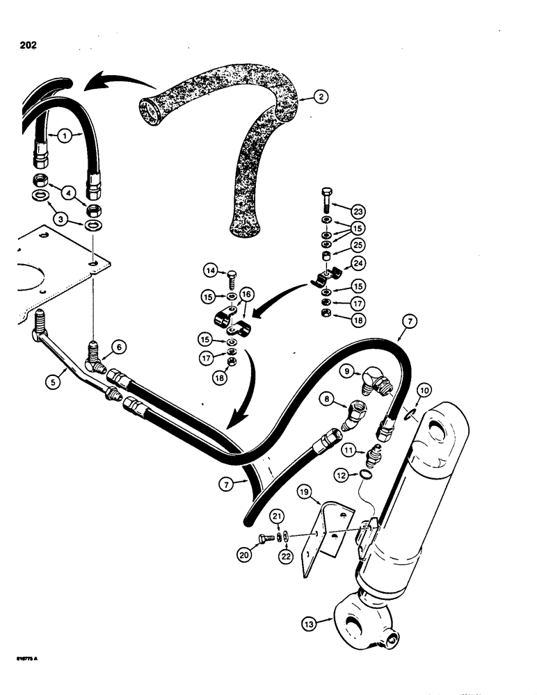 Схема запчастей Case 855C - (202) - DOZER TILT HYDRAULIC CIRCUIT - GRILLE TO CYLINDER, *ANGLE TILT DOZER MODELS (07) - HYDRAULIC SYSTEM