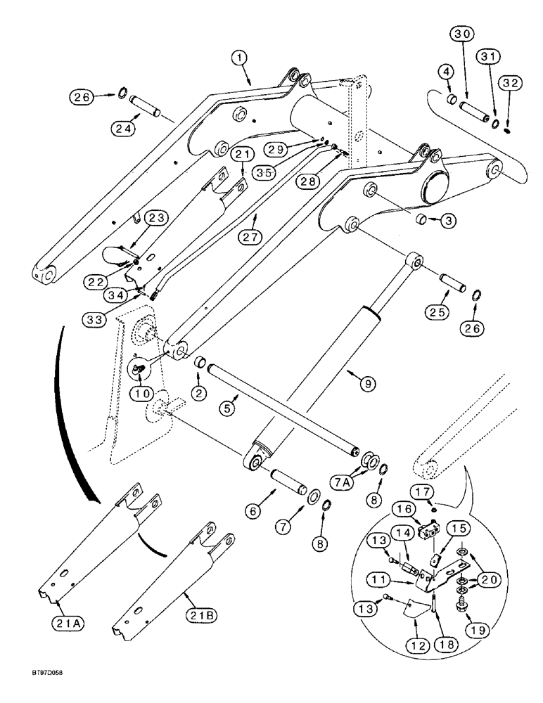 Схема запчастей Case 580L - (9-010) - LOADER LIFT FRAME AND MOUNTING PARTS, LIFT CYLINDER, SUPPORT STRUT,RETURN-TO-DIG & ANTIROLLBACK (09) - CHASSIS/ATTACHMENTS