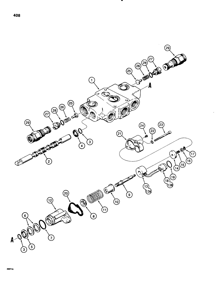 Схема запчастей Case 580E - (408) - CASE LOADER CONTROL VALVE - TWO SPOOL, BUCKET SECTION WITH MAGNETIC DETENT (08) - HYDRAULICS