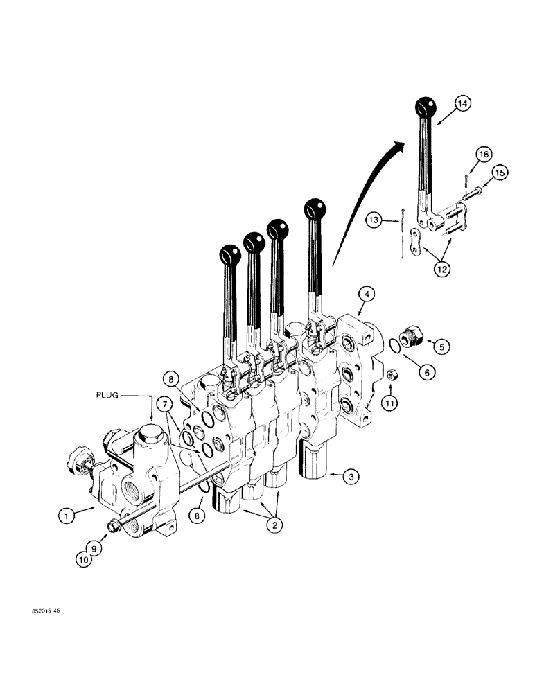 Схема запчастей Case 480F - (8-104) - THREE-POINT HITCH CONTROL VALVES, FOUR AND FIVE SPOOL VALVE ASSEMBLIES (08) - HYDRAULICS