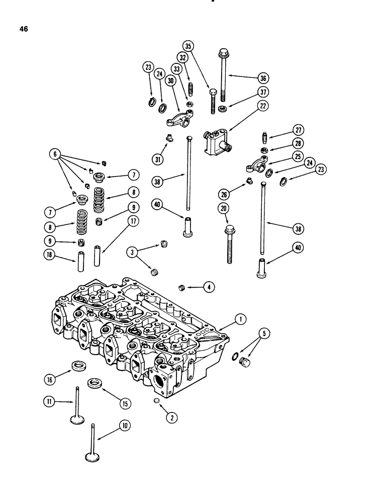 Схема запчастей Case 580SE - (046) - CYLINDER HEAD AND VALVE MECHANISM, 4T-390 AND 4-390 DIESEL ENGINE (02) - ENGINE