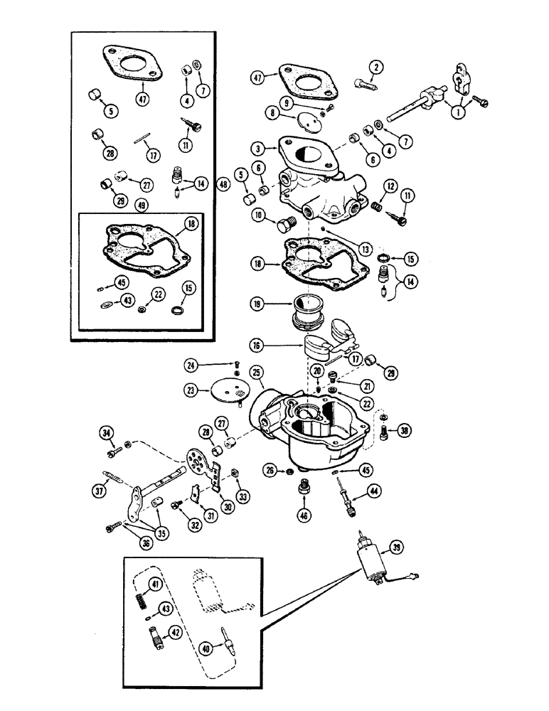 Схема запчастей Case 580 - (056) - A38251 CARBURETOR W/SOLENOID, (159) SPARK IGNITION ENGINE (10) - ENGINE