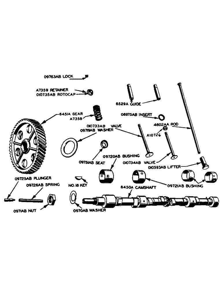 Схема запчастей Case 420 - (009) - POWRDYNE GAS ENGINE, VALVES, PUSH RODS AND CAMSHAFT, VALVES, PUSH RODS AND CAMSHAFT (10) - ENGINE