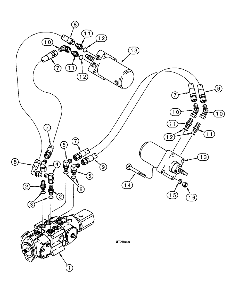 Схема запчастей Case 1825B - (6-16) - HYDROSTATIC CIRCUIT, DRIVE MOTORS, EUROPE (06) - POWER TRAIN