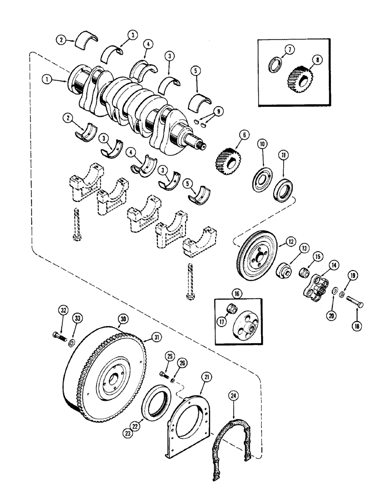 Схема запчастей Case 580B - (026) - CRANKSHAFT AND FLYWHEEL, (188) DIESEL ENGINE, POWER SHUTTLE (02) - ENGINE