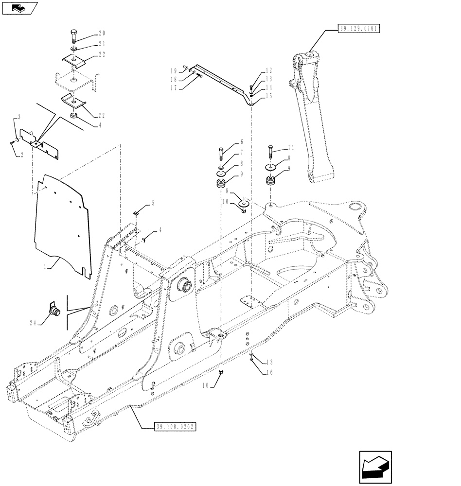 Схема запчастей Case 590SN - (39.100.0102) - CHASSIS (39) - FRAMES AND BALLASTING
