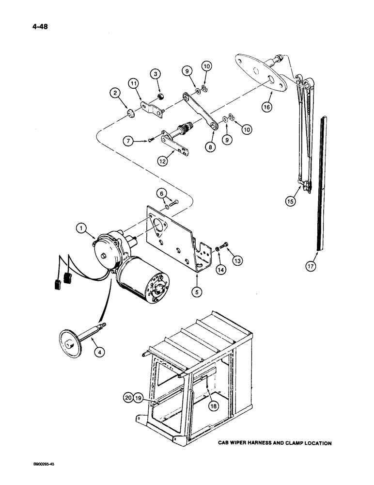 Схема запчастей Case 1085C - (4-48) - WINDSHIELD WIPER, USED WITH MATERIAL HANDLING CAB (04) - ELECTRICAL SYSTEMS