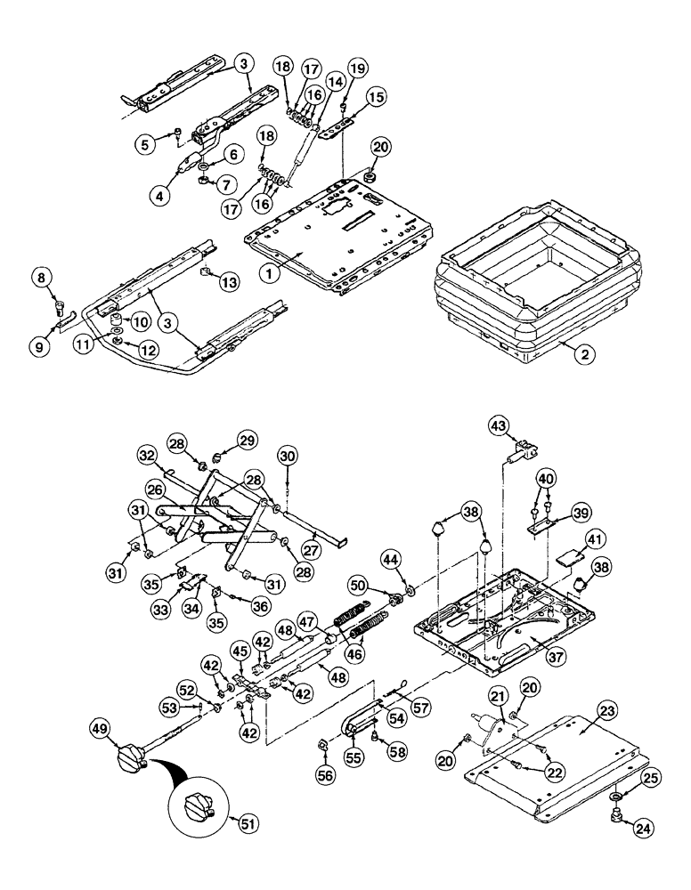 Схема запчастей Case 885 - (09-114[01]) - SEAT ASSEMBLY - LOWER SEAT ASSEMBLY (09) - CHASSIS/ATTACHMENTS