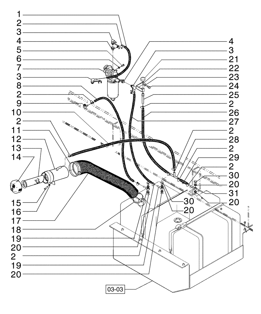 Схема запчастей Case 845B - (03-01[01]) - FUEL LINES (03) - FUEL SYSTEM