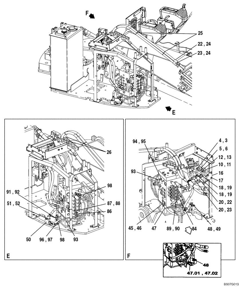 Схема запчастей Case CX135SR - (08-053) - HYDRAULICS, AUXILIARY - MULTI-PURPOSE + 3 WAY VALVE (08) - HYDRAULICS