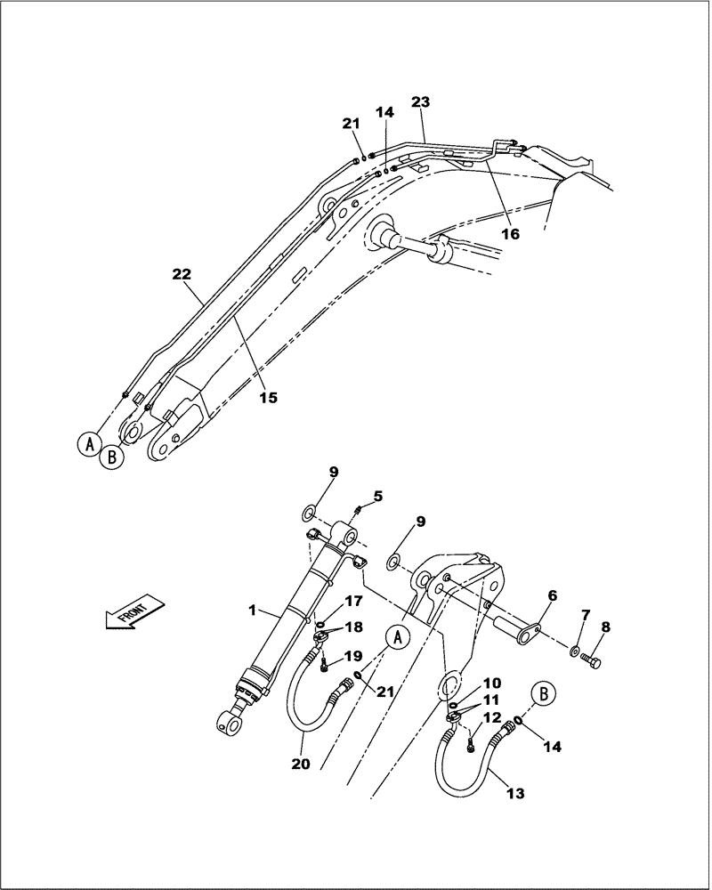 Схема запчастей Case CX470C - (08-021-00[01]) - HYDRAULIC CIRCUIT - BUCKET CYLINDER - DIPPER - 2.53 M (07) - HYDRAULIC SYSTEM