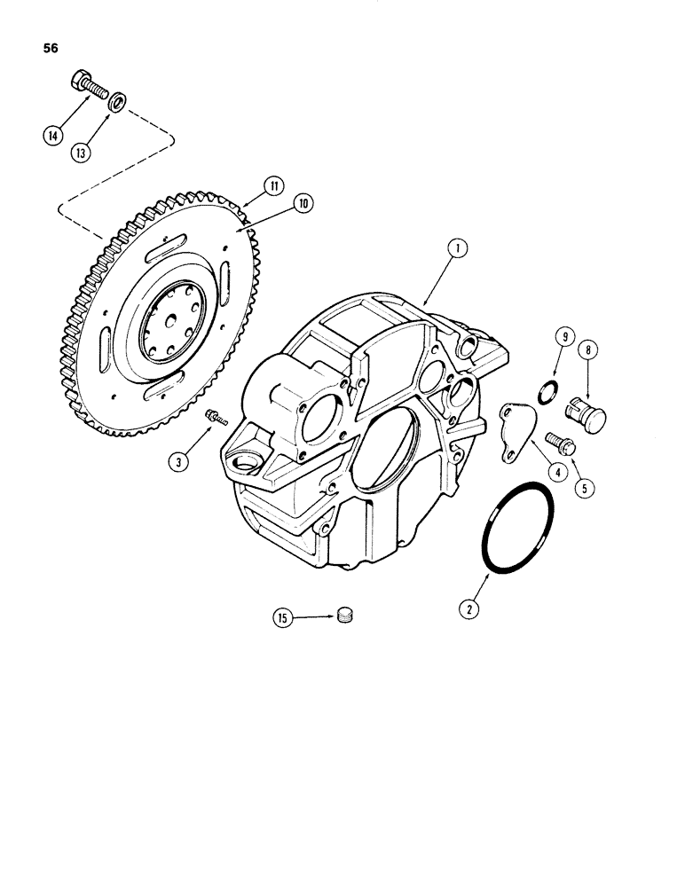 Схема запчастей Case 580E - (056) - FLYWHEEL AND HOUSING, 4T-390 AND 4-390 DIESEL ENGINE (02) - ENGINE