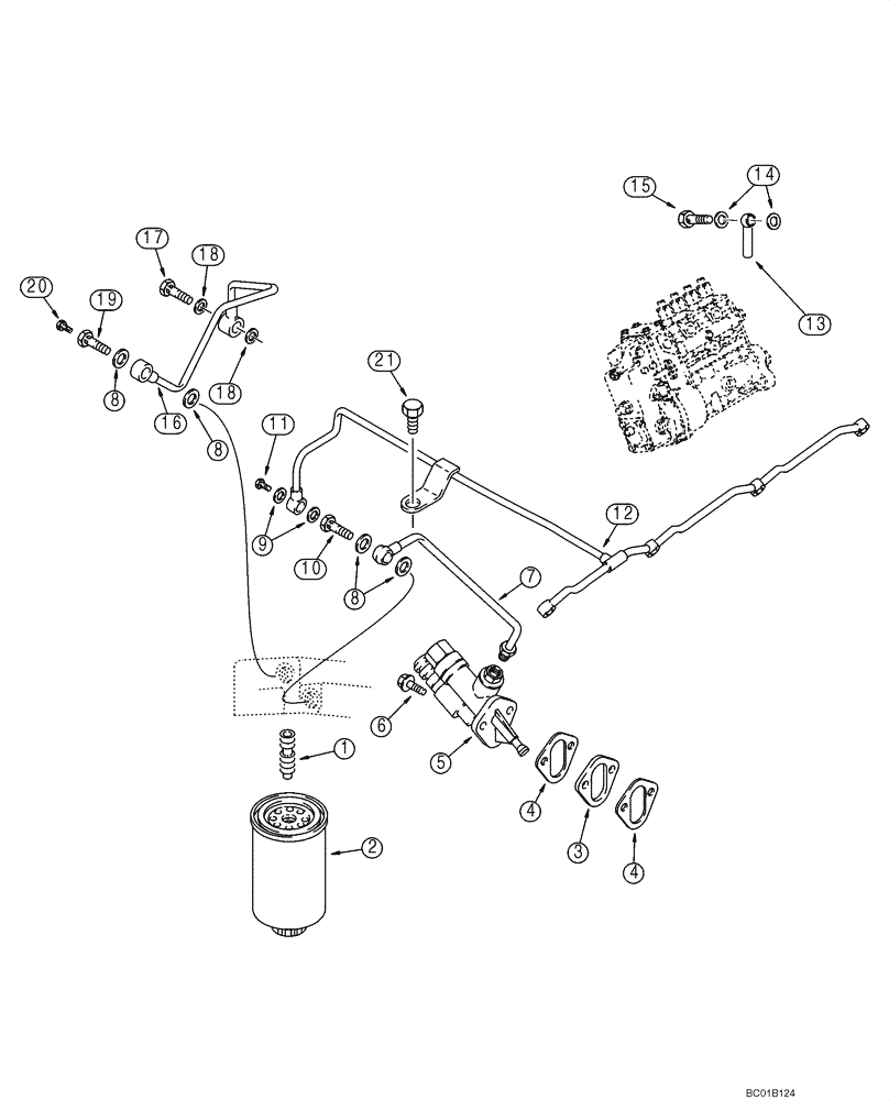 Схема запчастей Case 580M - (03-05) - FUEL FILTER - 4-390/4T-390 EMISSIONS CERTIFIED ENGINE (03) - FUEL SYSTEM