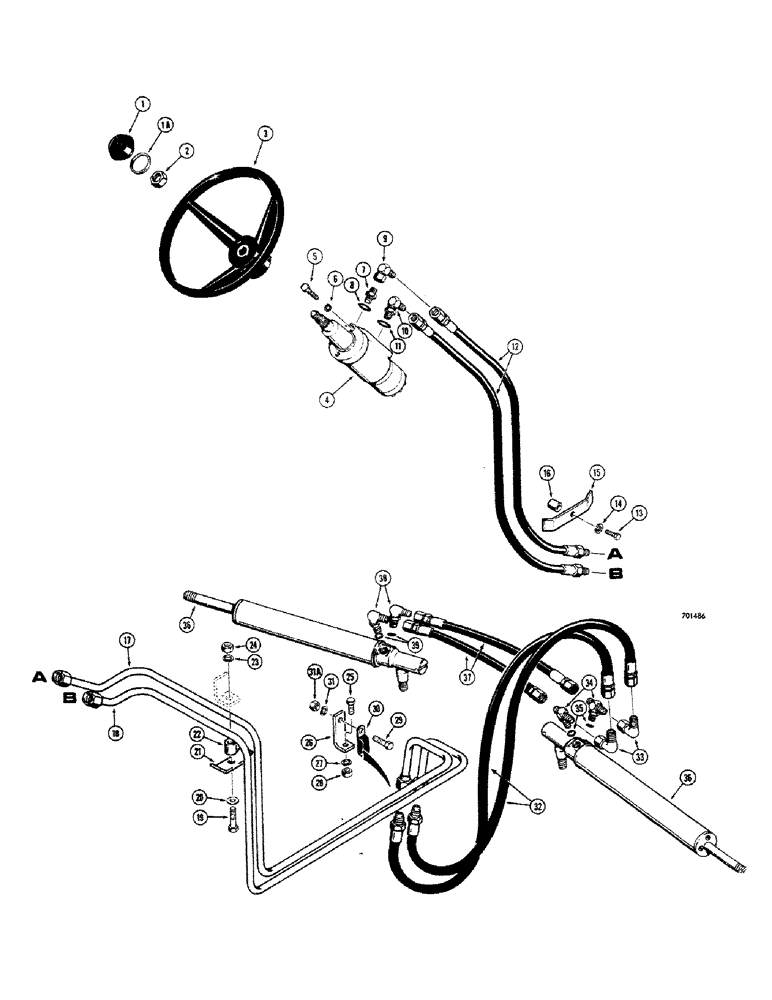 Схема запчастей Case 680CK - (132) - STEERING HYDRAULICS, MANUAL STEERING PUMP TO STEERING CYLINDERS (41) - STEERING