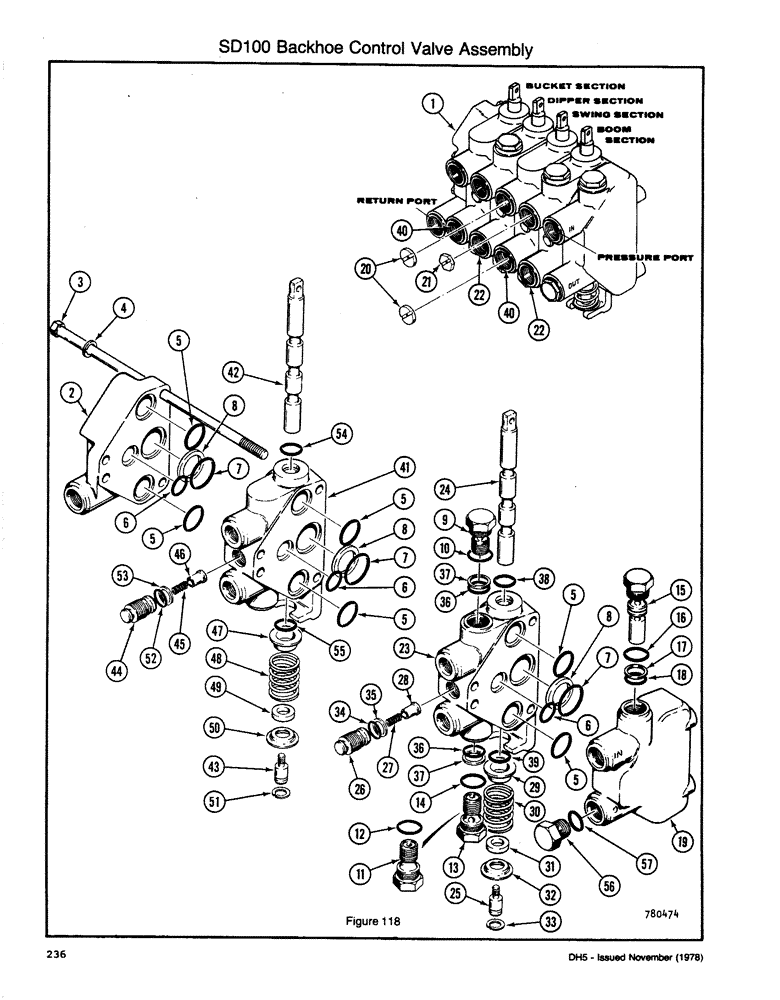 Схема запчастей Case DH5 - (236) - SD100 BACKHOE CONTROL VALVE ASSEMBLY (35) - HYDRAULIC SYSTEMS