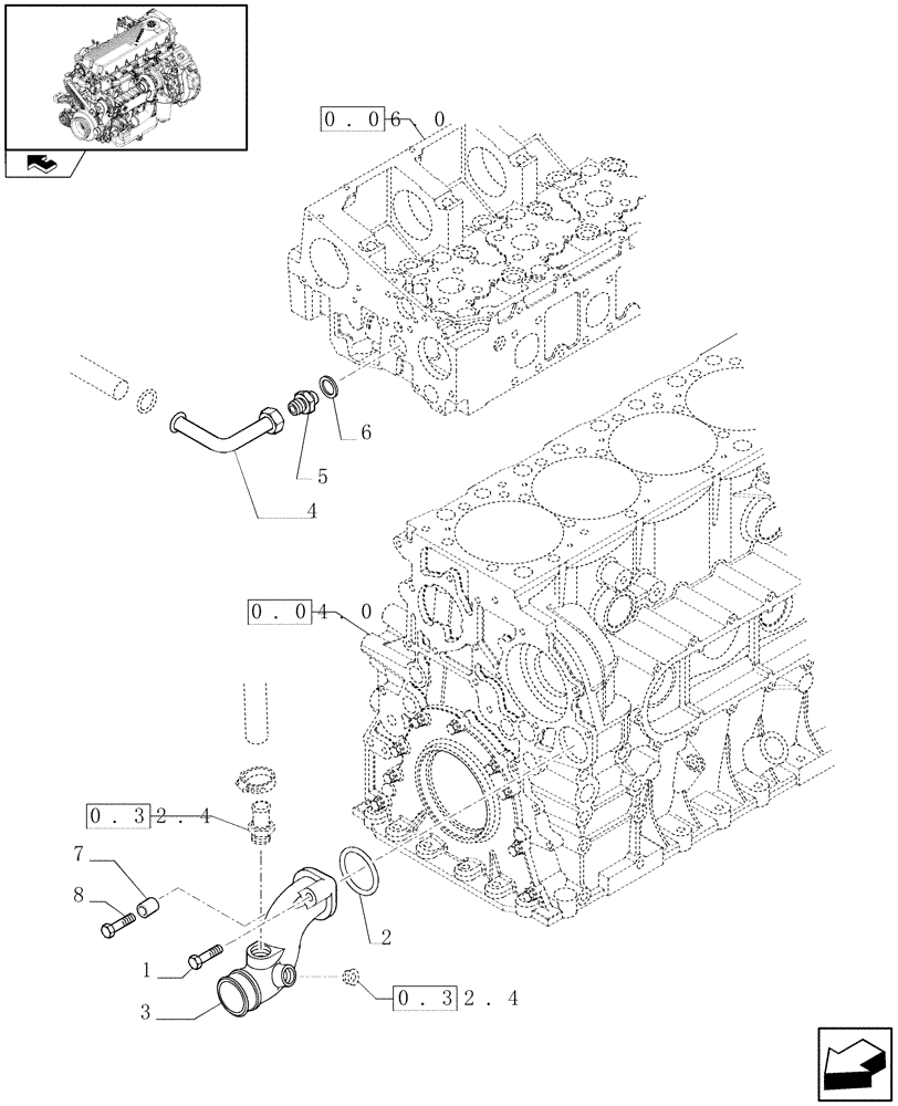 Схема запчастей Case F2CE9684C E015 - (0.32.3) - WATER PUMP PIPES (504311600-504153553) 