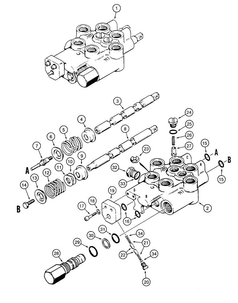 Схема запчастей Case 1835C - (8-14) - LOADER CONTROL VALVE, PRIOR TO P.I.N. JAF0037367 (08) - HYDRAULICS