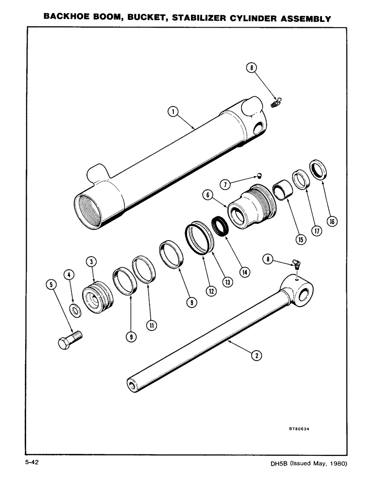 Схема запчастей Case DH5 - (5-42) - BACKHOE BOOM, BUCKET, STABILIZER CYLINDER ASSEMBLY (35) - HYDRAULIC SYSTEMS