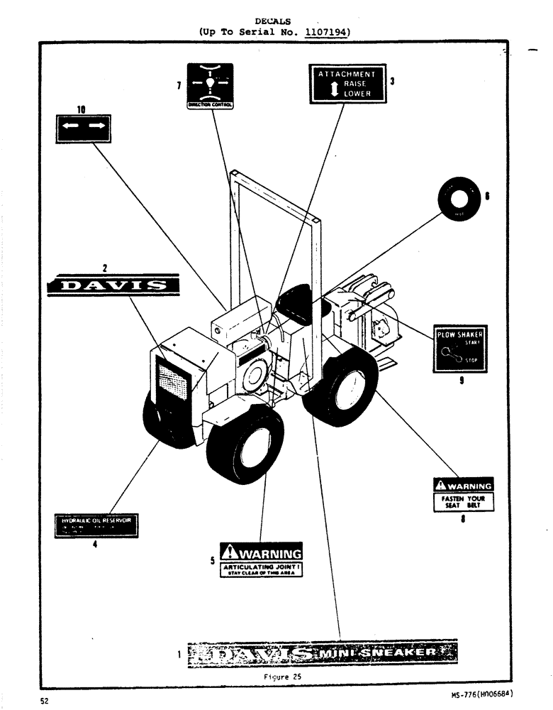 Схема запчастей Case P63 - (52) - DECALS, (UP TO SERIAL NO. 1107194) 