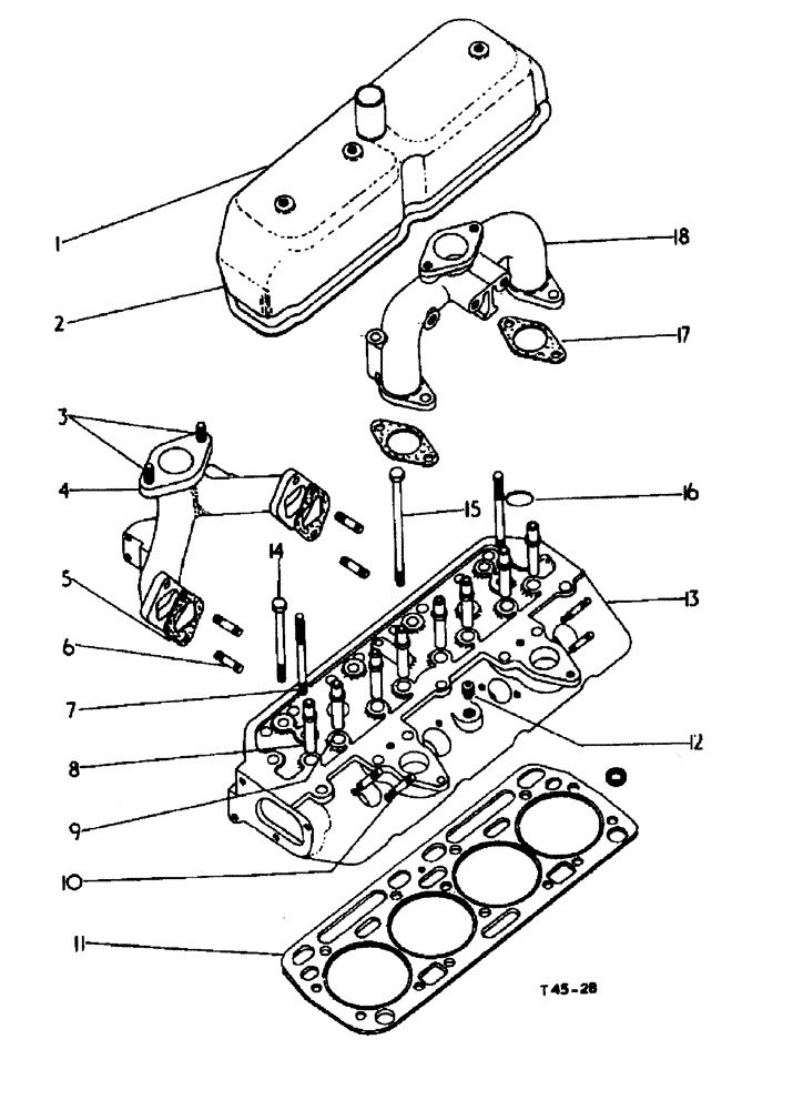 Схема запчастей Case 500 - (12-048) - CYLINDER HEAD AND MANIFOLDS DIESEL ENGINE No Description