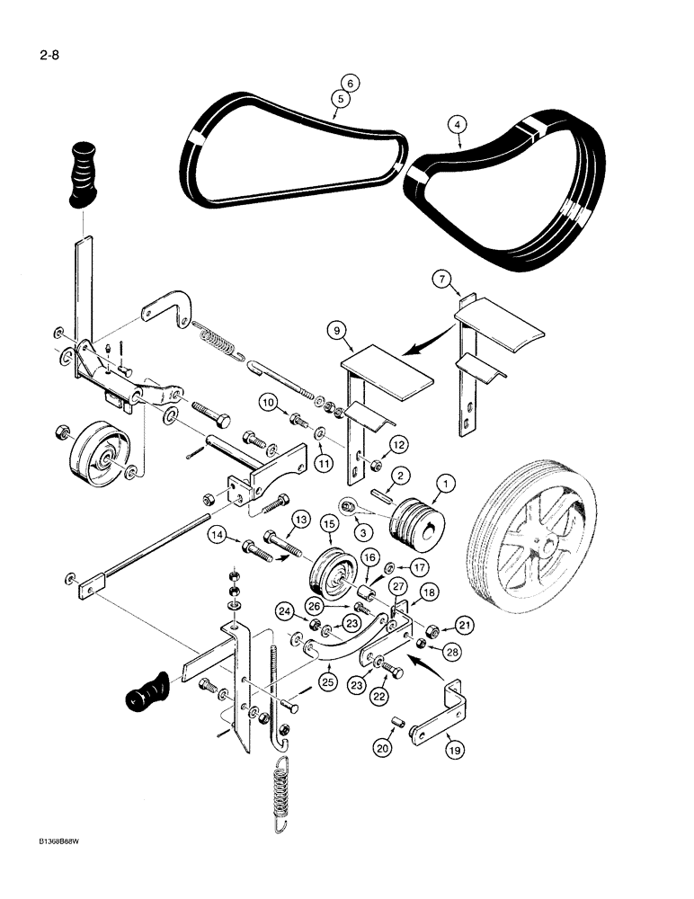 Схема запчастей Case TL100 - (2-08) - ENGINE SHEAVE, BELTS, AND CLUTCHES (02) - ENGINE