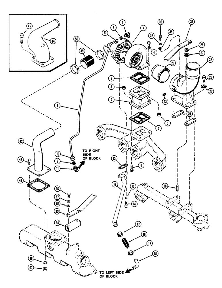 Схема запчастей Case 600 - (024) - TURBO-CHARGER SYSTEM, (336BDT) DIESEL ENGINE (01) - ENGINE