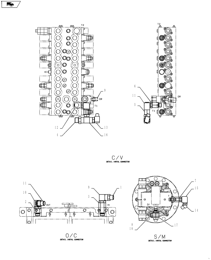 Схема запчастей Case CX55BMSR - (01-030[02]) - HYD LINES, RETURN (ROTARY) (35) - HYDRAULIC SYSTEMS