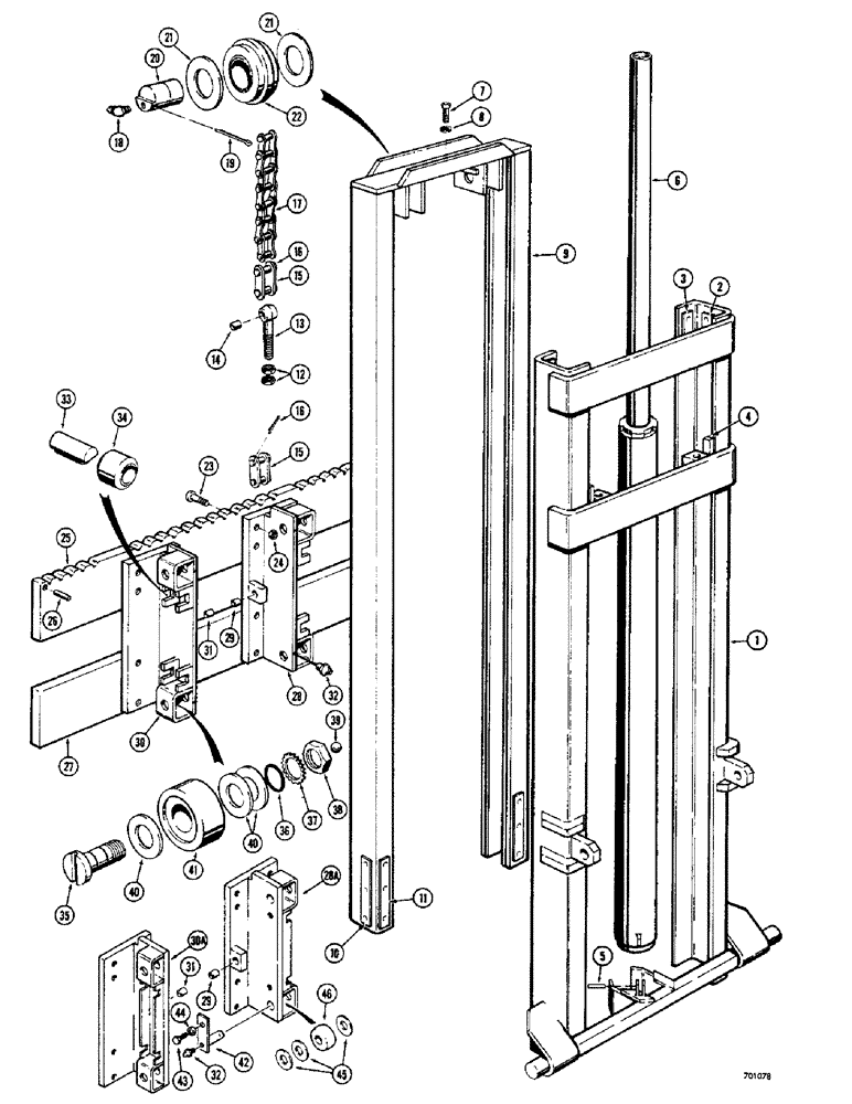 Схема запчастей Case 580 - (24) - MAST AND RELATED PARTS (14-1/4 FOOT) 5000 LB. LIFT CAPACITY (83) - TELESCOPIC SINGLE ARM