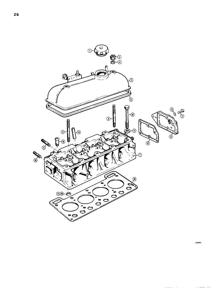 Схема запчастей Case 1830 - (026) - ENGINE SN 2707 AND AFTER CYLINDER HEAD AND COVER (10) - ENGINE